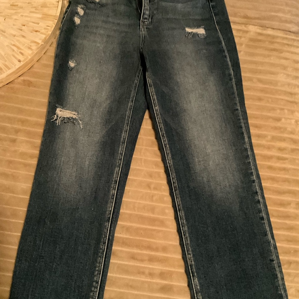 Flying Monkey Dark Blue Distressed Straight Leg Jeans